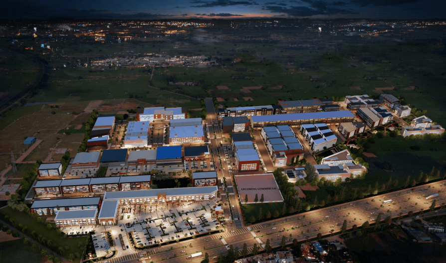 Aerial view of a commercial retail complex